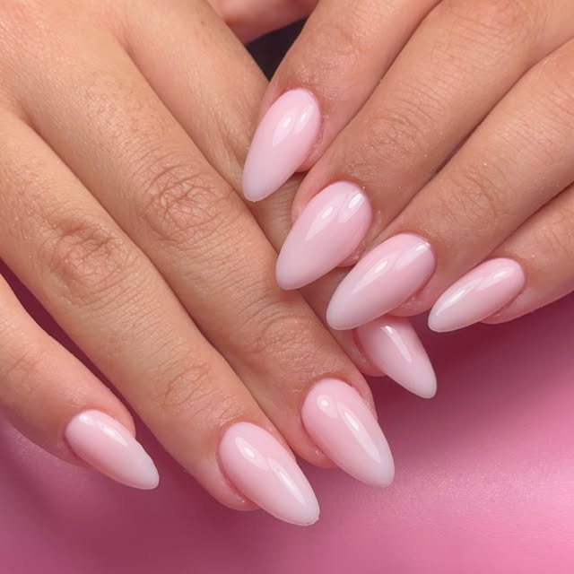 Milky pink almond nails