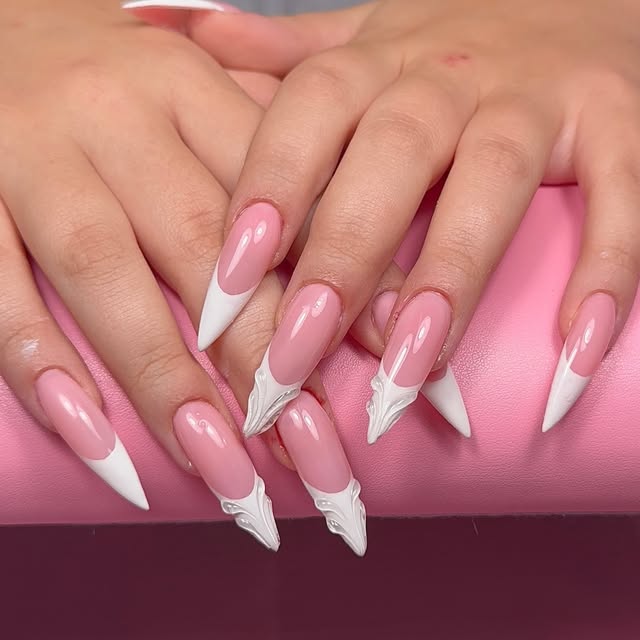 Pink and white French nail design